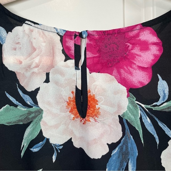 Gorgeous Blu Pepper Black Floral Chiffon Blouse Drop Sleeves - Picture 5 of 9